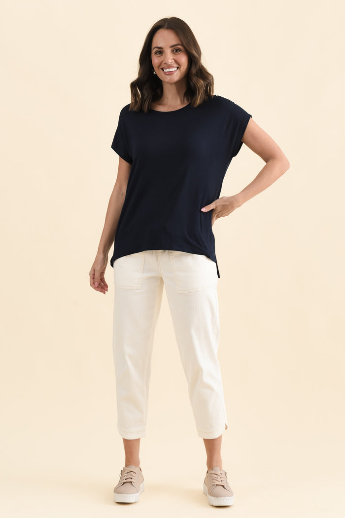Newton Navy Drape Tee,Full Body,Brunette model,alt text|model:MJ