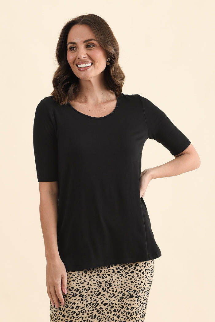 Nicky Black Half Sleeve Top,Front,Brunette model,alt text|model:MJ