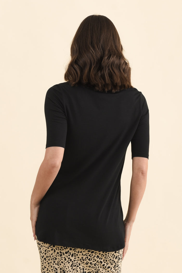 Nicky Black Half Sleeve Top,Back,Brunette model,alt text|model:MJ