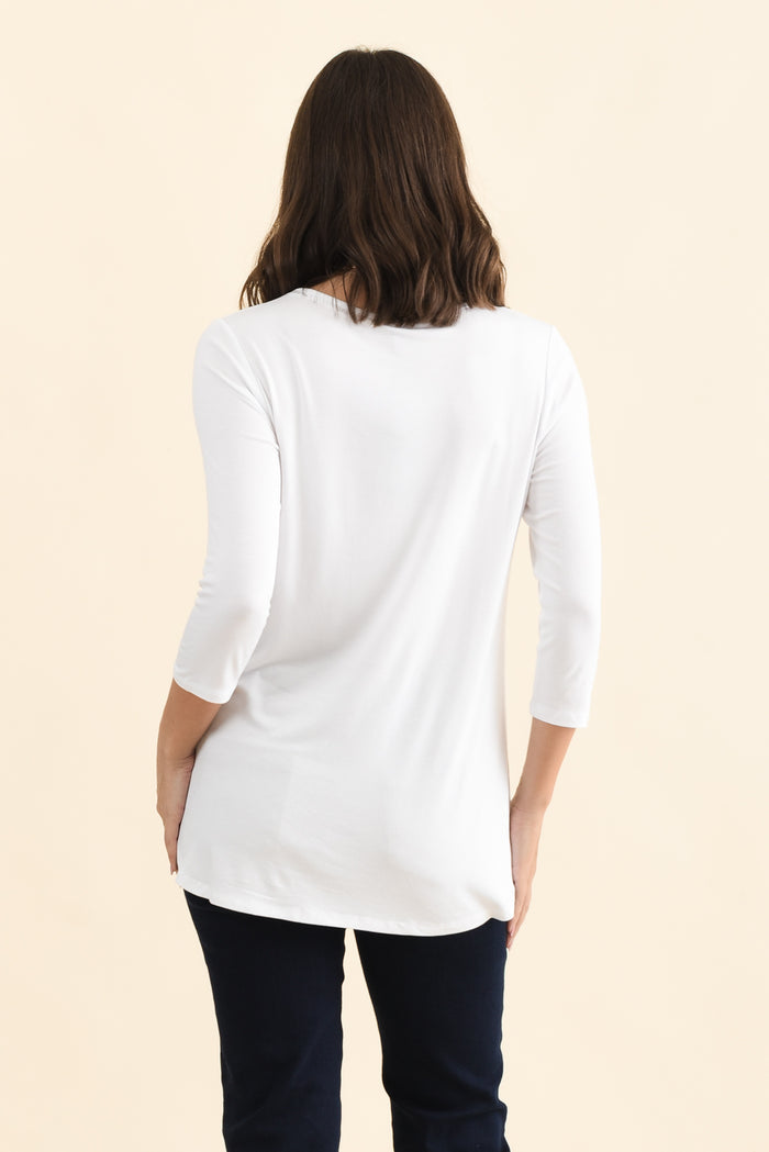 Nicky White 3/4 Sleeve Top,Back,Brunette model,alt text|model:MJ