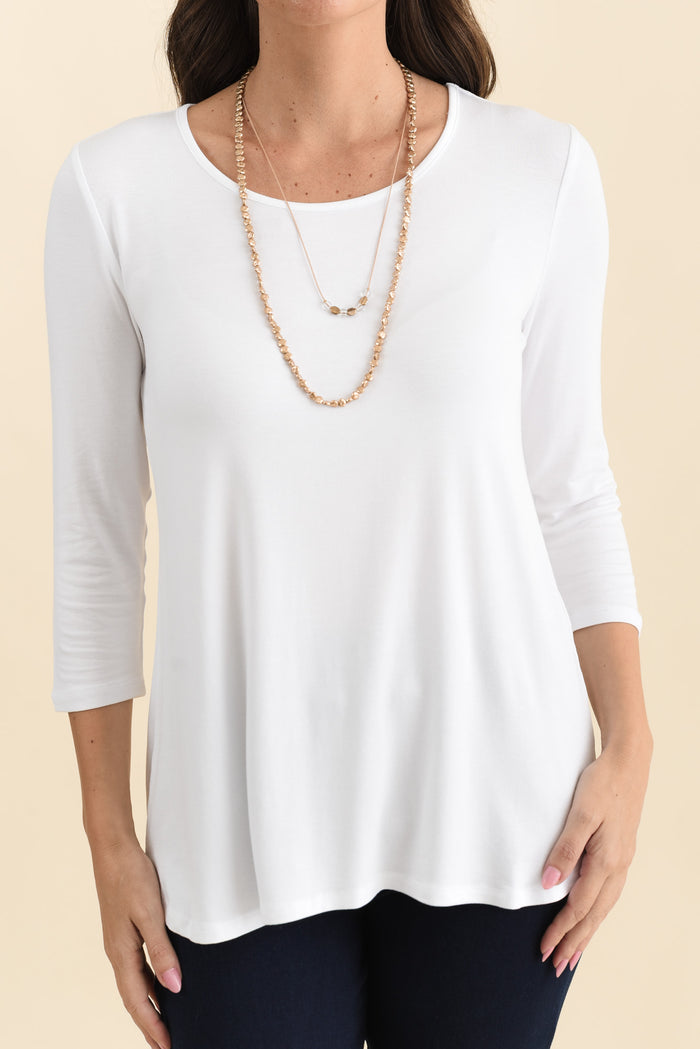 Nicky White 3/4 Sleeve Top,Detail,Brunette model,alt text|model:MJ