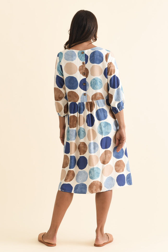 Nicolette Navy Spot Cotton Blend Sleeved Dress,Brunette model,alt text|model:Cara