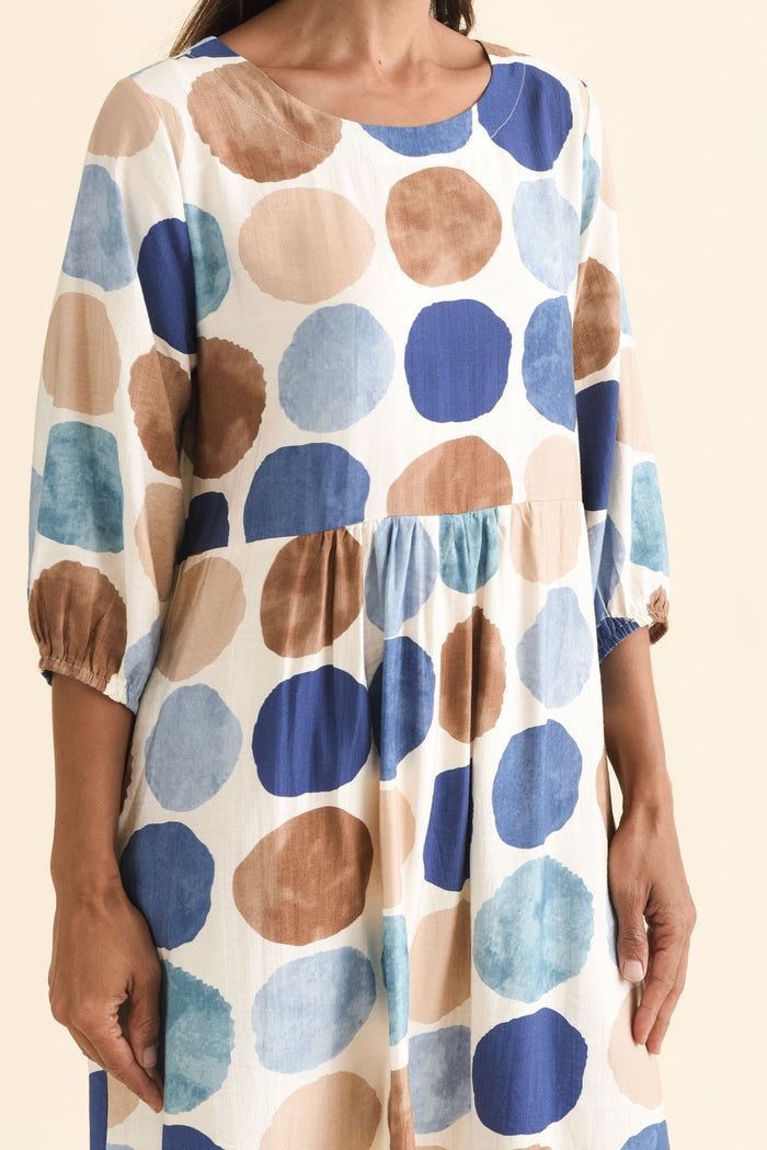 Nicolette Navy Spot Cotton Blend Sleeved Dress,Brunette model,alt text|model:Cara
