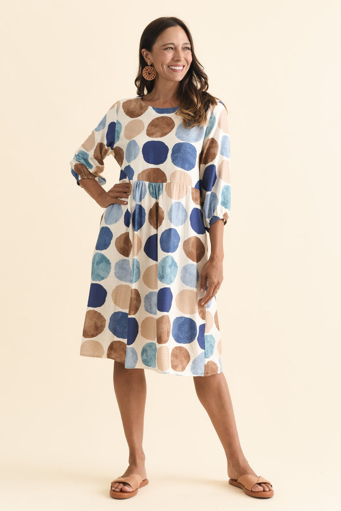 Nicolette Navy Spot Cotton Blend Sleeved Dress,Brunette model,alt text|model:Cara