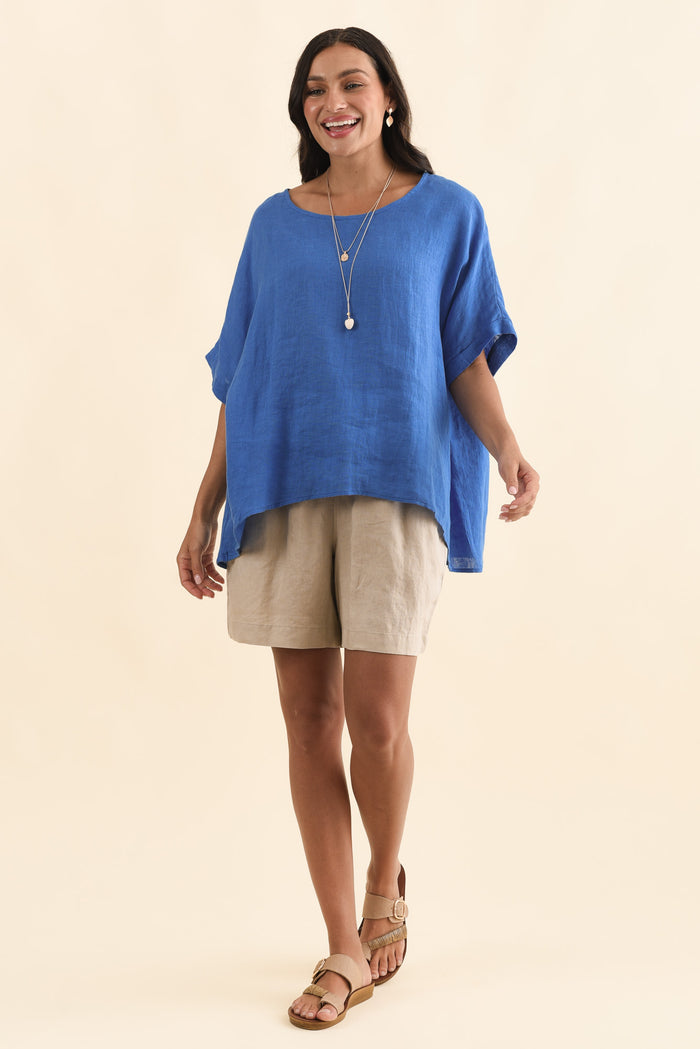 Nirah Beige Linen Pocket Shorts,Brunette model,alt text|model:Brontie