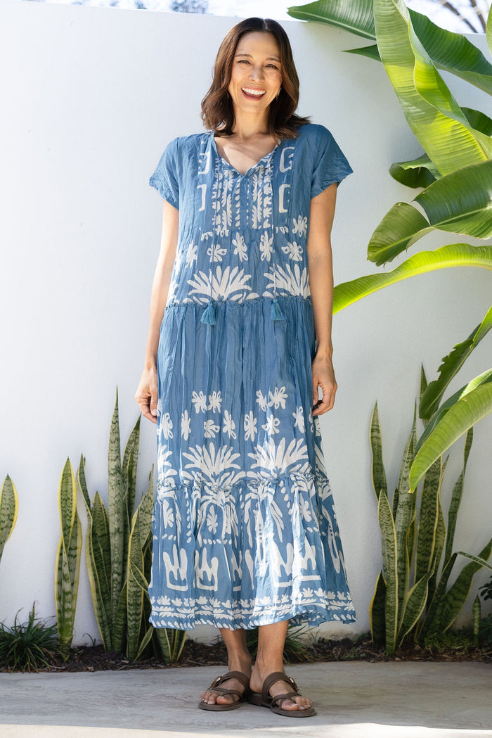 Nona Blue Beach Crinkle Cotton Maxi Dress,Lifestyle