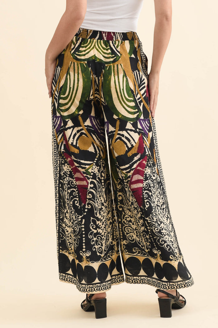 Odia Green Mosaic Wide Leg Pants,Brunette model,alt text|model:MJ