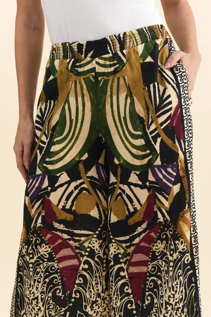Odia Green Mosaic Wide Leg Pants,Brunette model,alt text|model:MJ