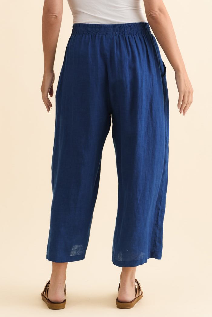 Olga Cobalt Linen Wide Leg Pants,Brunette model,alt text|model:MJ