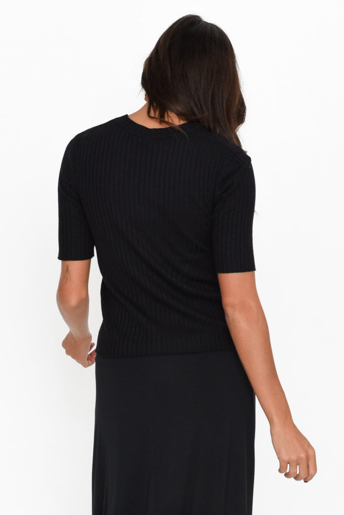 Olivia Black Bamboo Knit Tee,Brunette model,alt text|model:Brontie