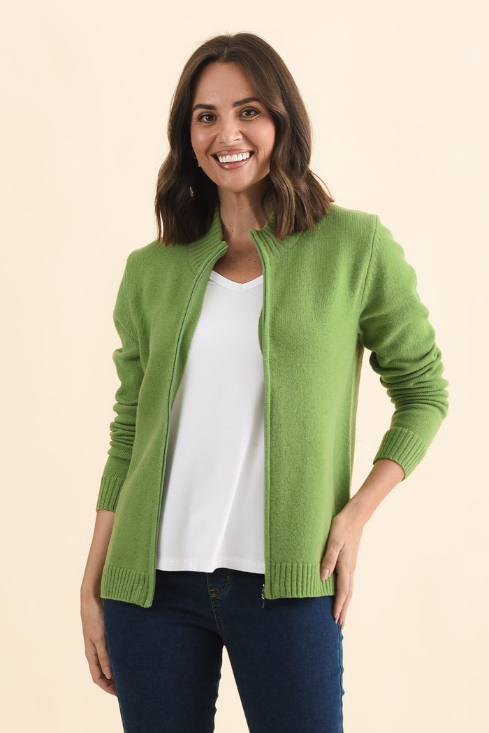 Pacey Green Wool Zip Jacket,Brunette model,alt text|model:MJ