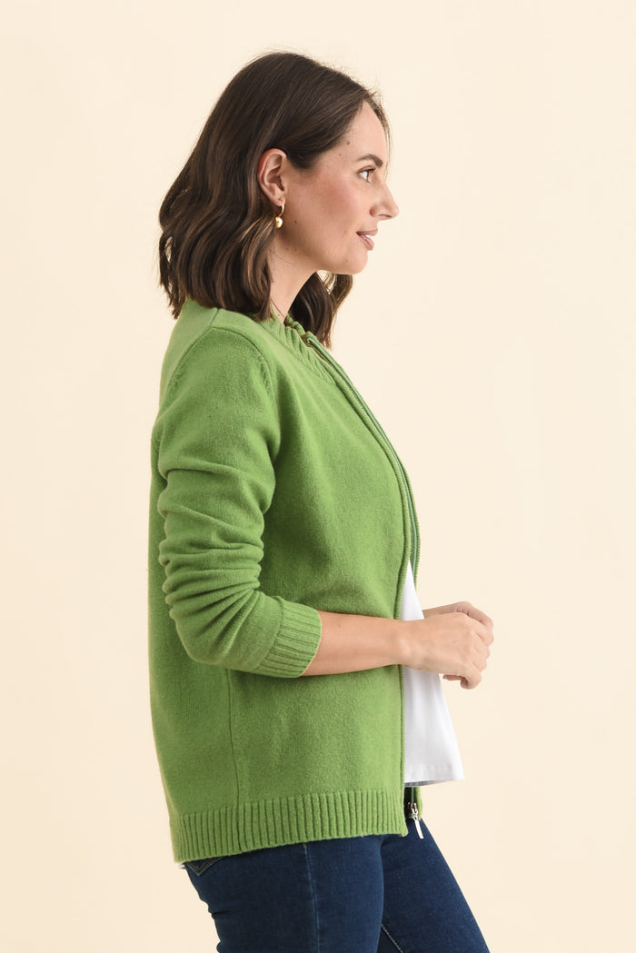 Pacey Green Wool Zip Jacket,Brunette model,alt text|model:MJ