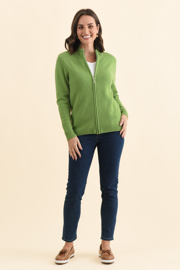 Pacey Green Wool Zip Jacket,Brunette model,alt text|model:MJ