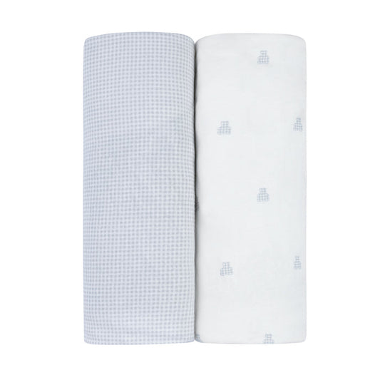 Pack n Play Sheets – Blue - Gingham Bear Collection