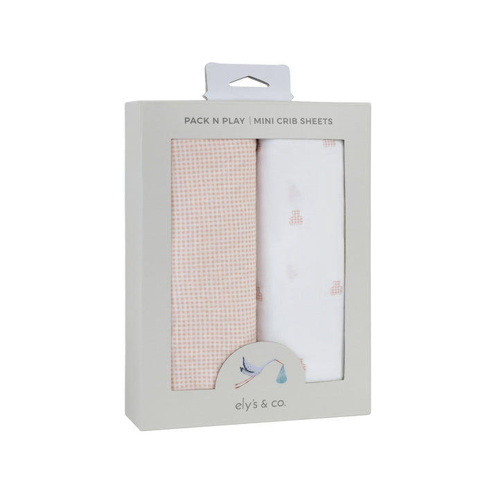 Pack n Play Sheets – Pink - Gingham Bear Collection