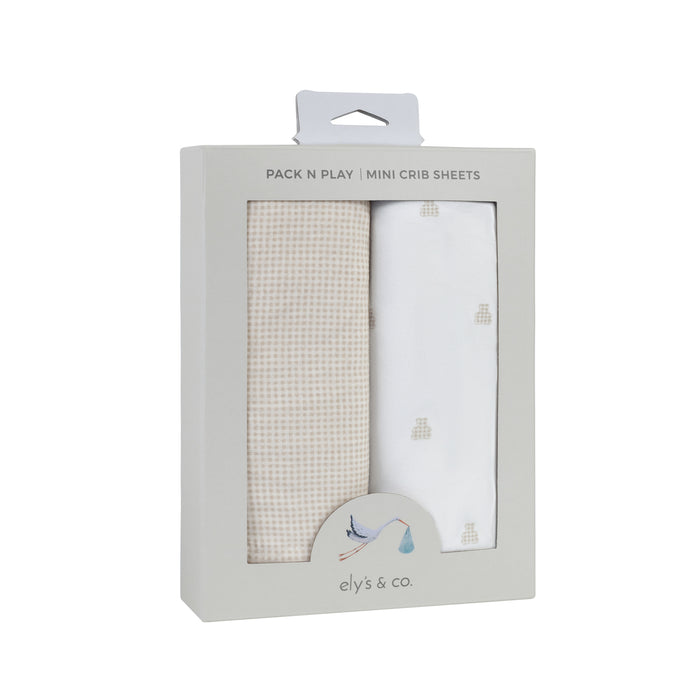 Pack n Play Sheets – Tan - Gingham Bear Collection