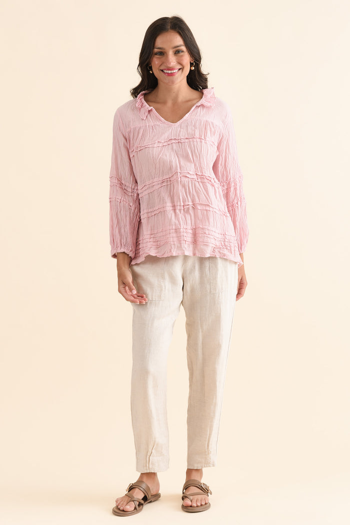 Palmer Pink Cotton Long Sleeve Top,Full Body,Brunette model,alt text|model:Brontie