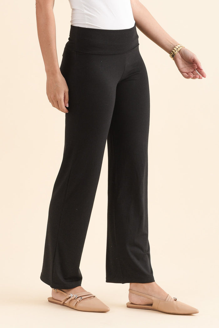 Pamela Black Bamboo Pants - Petite,Side,Brunette model,alt text|model:MJ