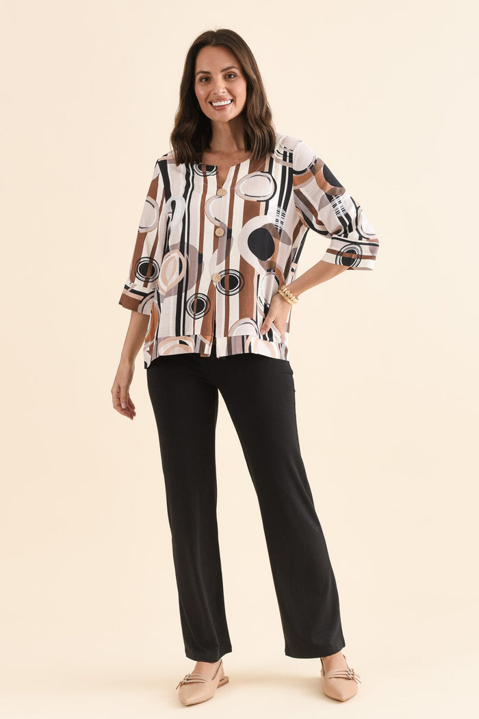 Pamela Black Bamboo Pants - Petite,Full Body,Brunette model,alt text|model:MJ