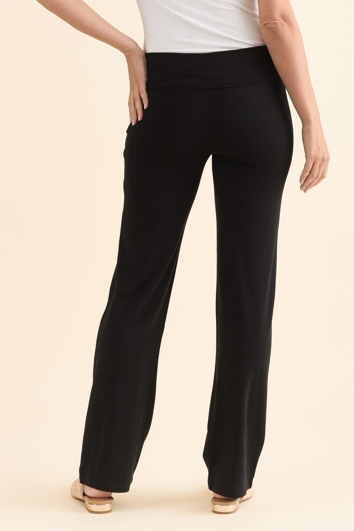 Pamela Black Bamboo Pants,Back,Brunette model,alt text|model:MJ