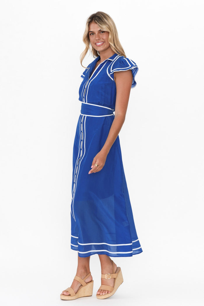 Panama Azure Blue Cotton Maxi Dress,Blonde model,alt text|model:Imogen