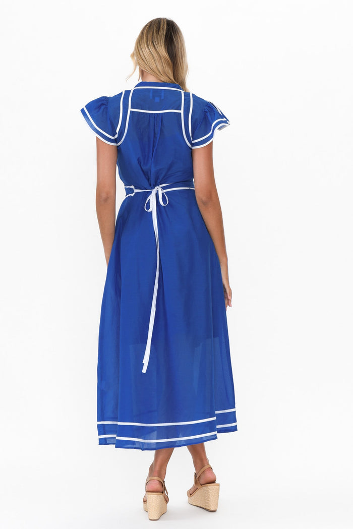 Panama Azure Blue Cotton Maxi Dress,Blonde model,alt text|model:Imogen
