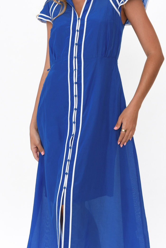 Panama Azure Blue Cotton Maxi Dress,Blonde model,alt text|model:Imogen