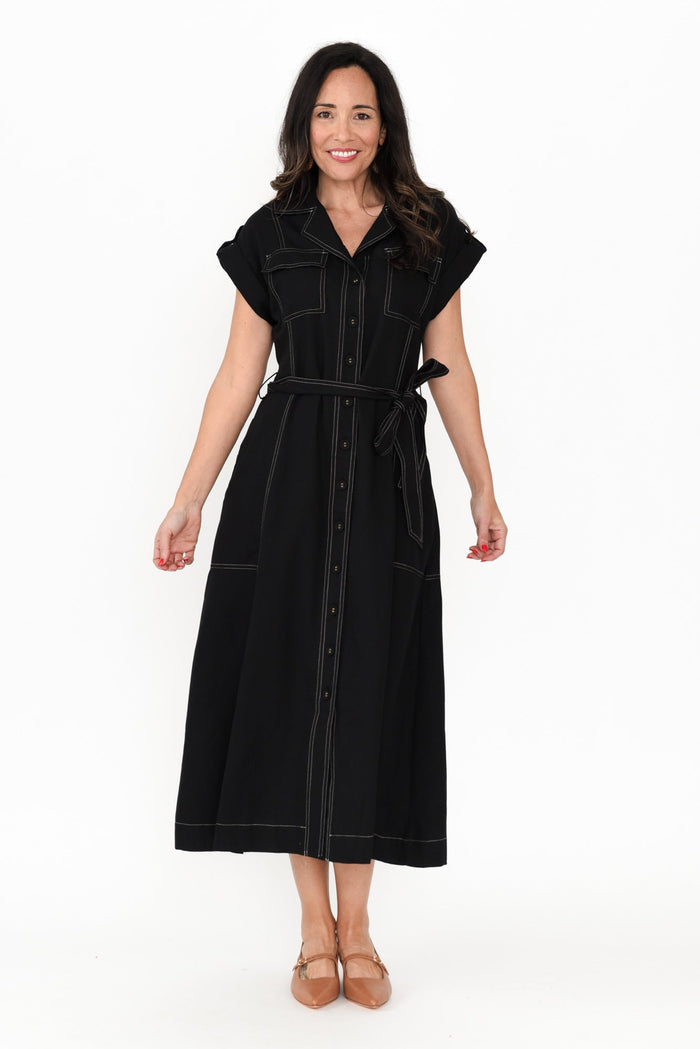 Patricia Black Cotton Blend Tie Dress,Brunette model,alt text|model:Nicole