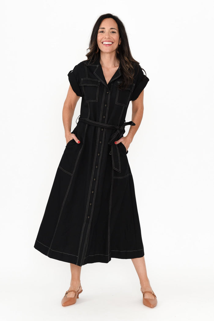 Patricia Black Cotton Blend Tie Dress,Brunette model,alt text|model:Nicole