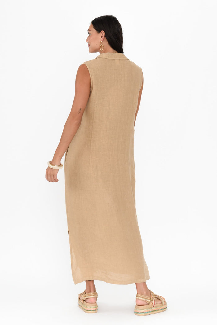 Perla Mocha Linen Button Dress,Brunette model,alt text|model:Brontie