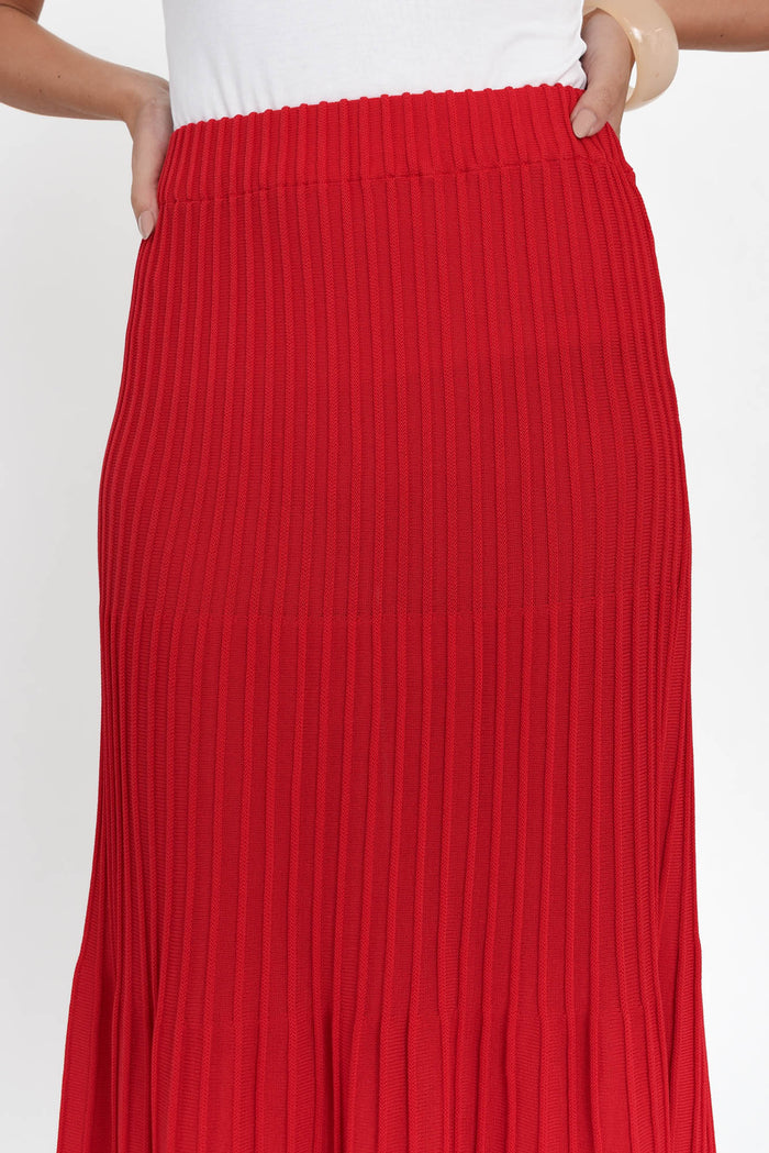 Pimm Red Knit Skirt,Brunette model,alt text|model:MJ