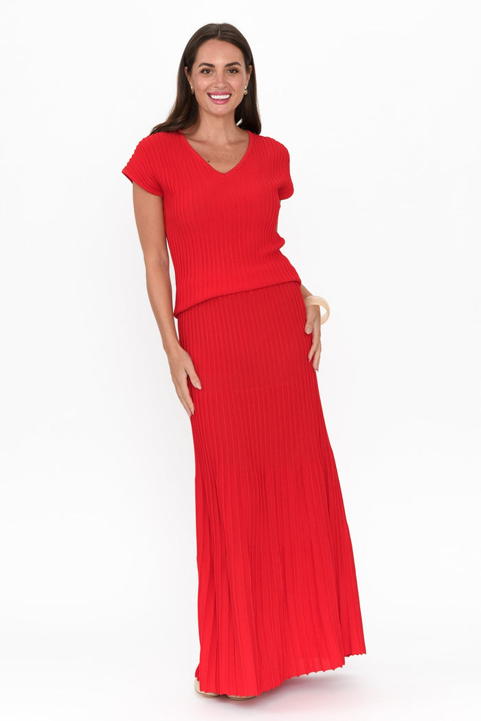 Pimm Red Knit Skirt,Brunette model,alt text|model:MJ