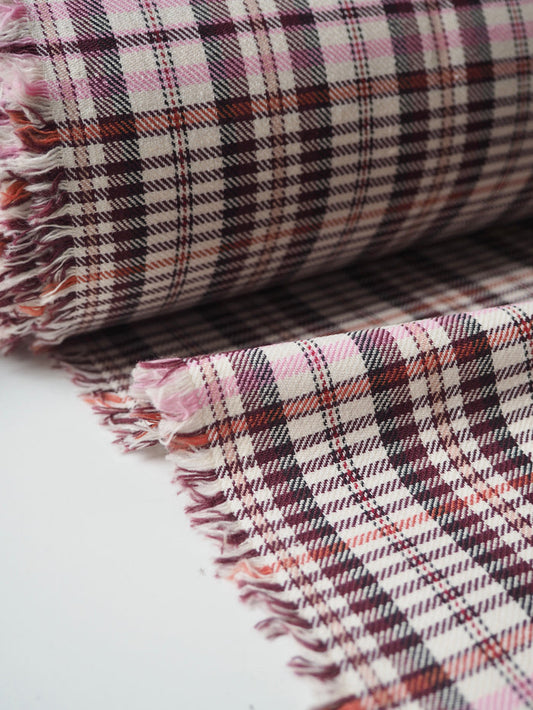 Pink Check Stretch Cotton Suiting