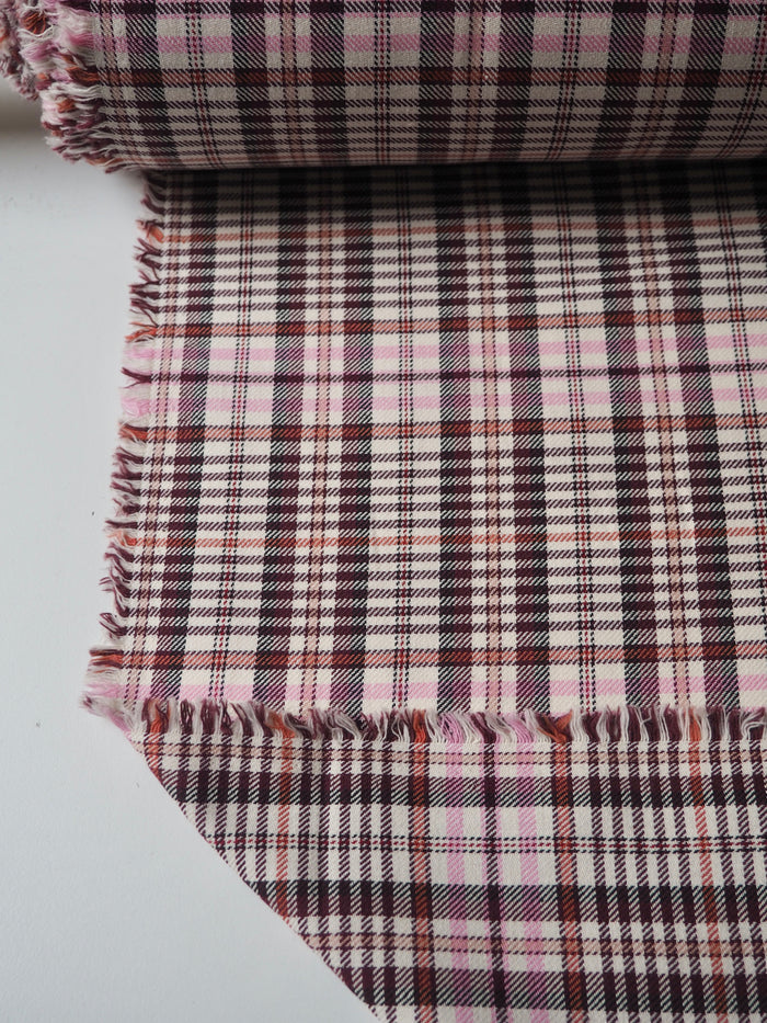 Pink Check Stretch Cotton Suiting