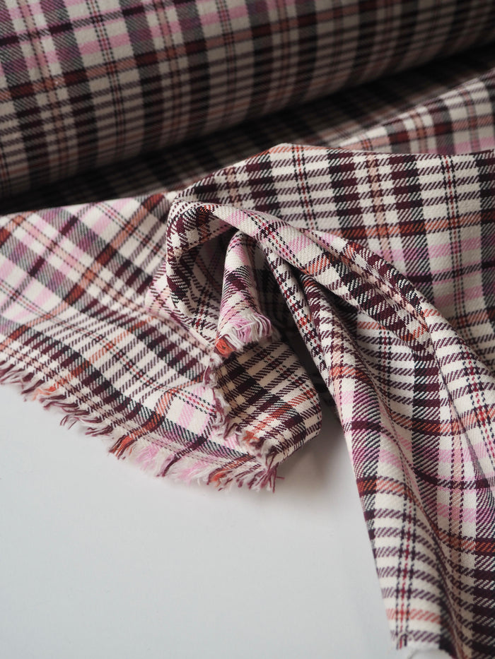 Pink Check Stretch Cotton Suiting