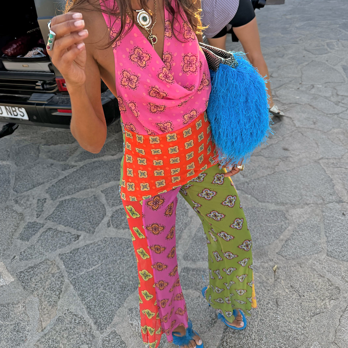 Pink Mix Tile Mesh Flare Trousers Petite