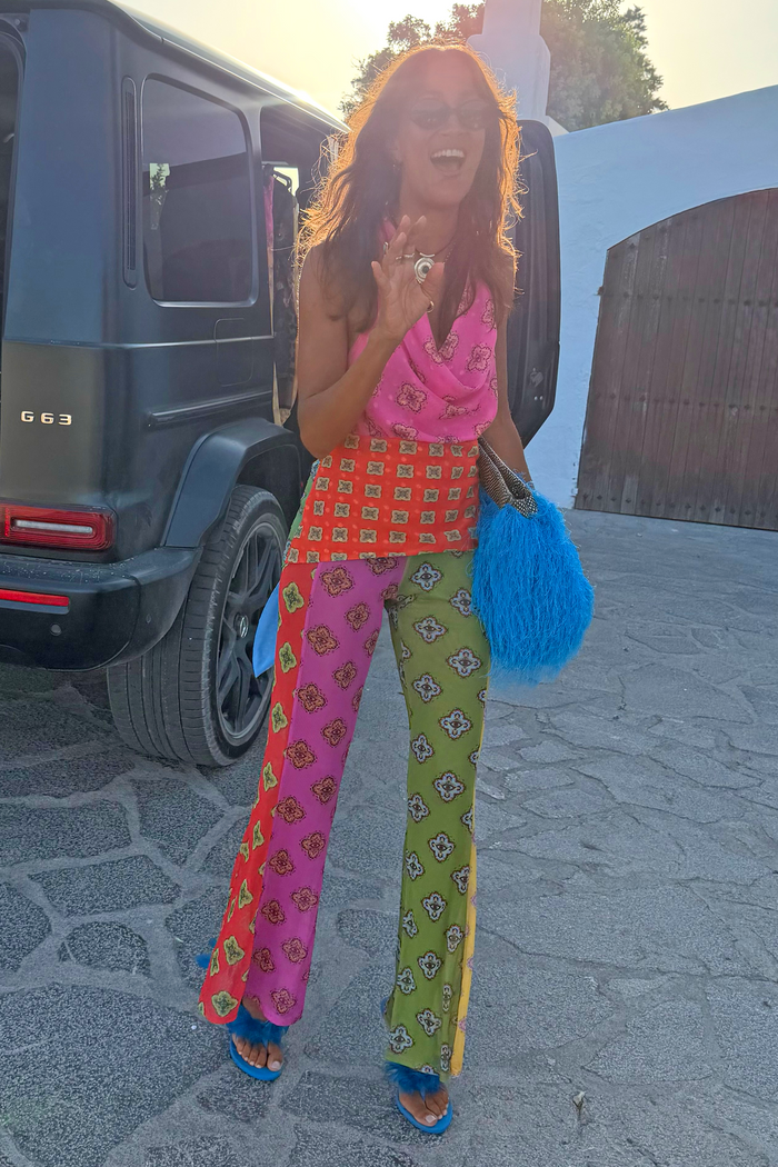 Pink Mix Tile Mesh Flare Trousers Petite