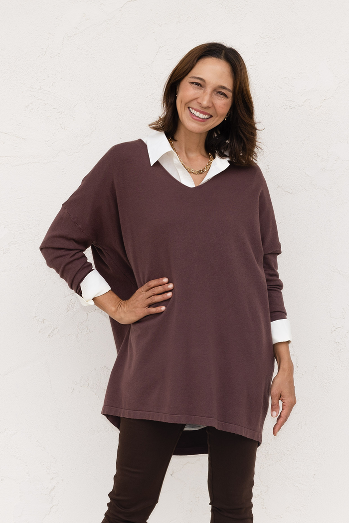 Piper Brown V Neck Knit Jumper,Lifestyle