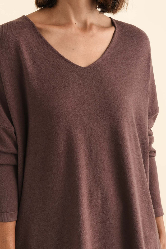 Piper Brown V Neck Knit Jumper,Brunette model,alt text|model:Cara