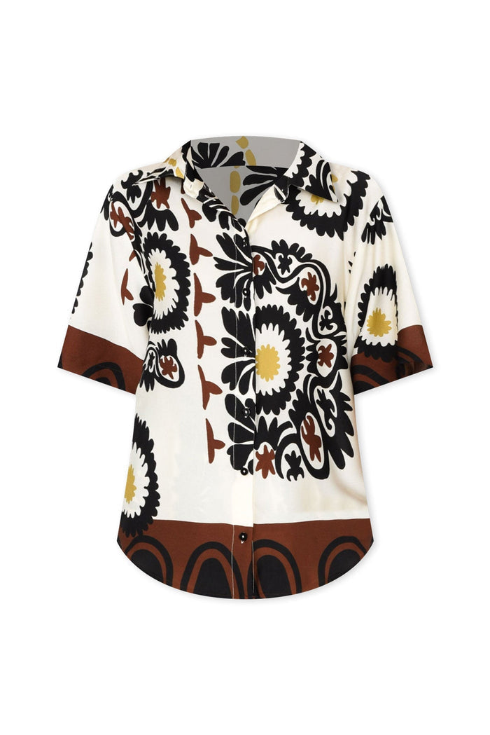 Playa Cream Abstract Collared Shirt,ghost-mani