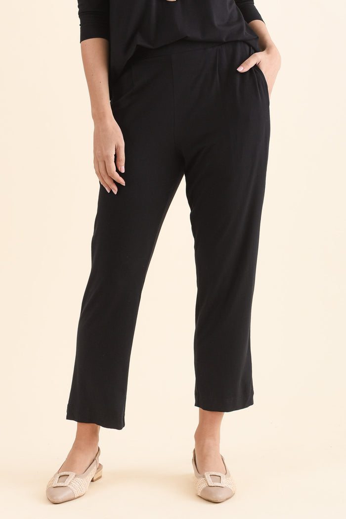 Polaris Black Bamboo Cropped Pants,Front,Brunette model,alt text|model:MJ