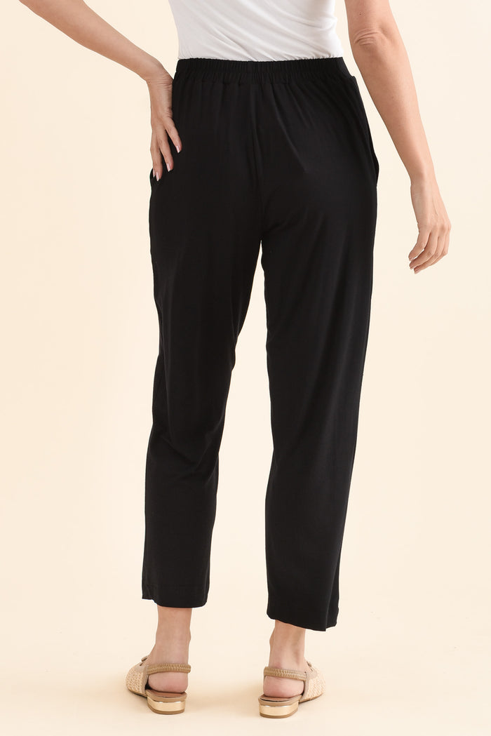 Polaris Black Bamboo Cropped Pants,Back,Brunette model,alt text|model:MJ
