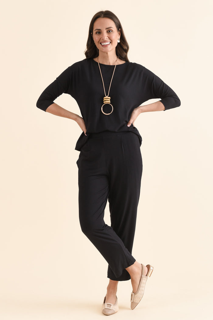 Polaris Black Bamboo Cropped Pants,Full Body,Brunette model,alt text|model:MJ