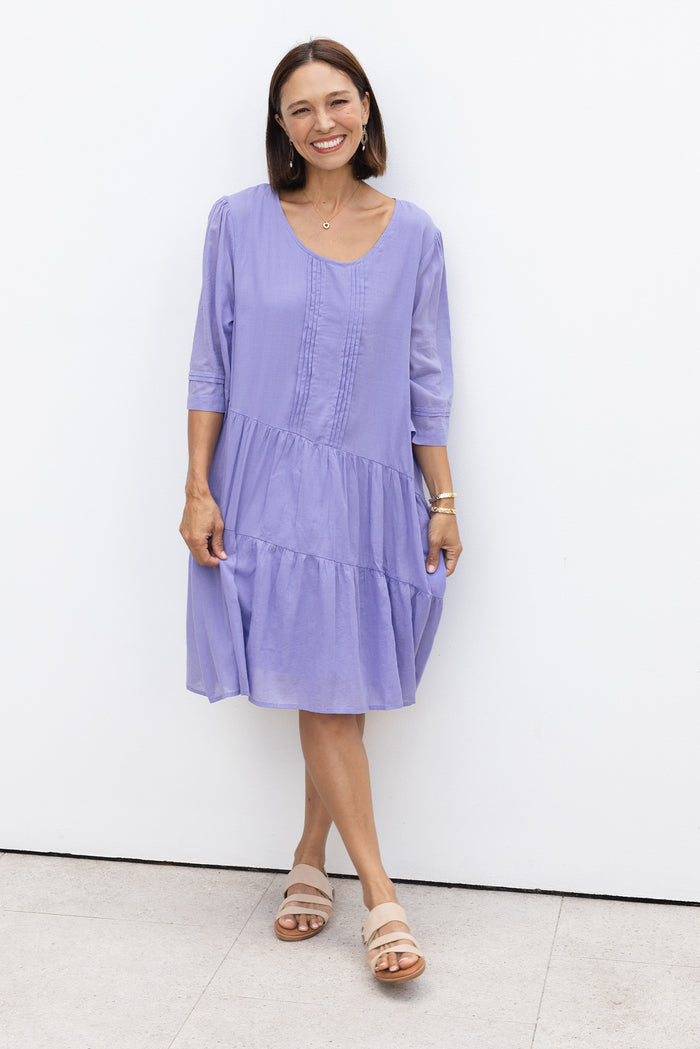 Portia Purple Cotton Asymmetrical Dress,Lifestyle