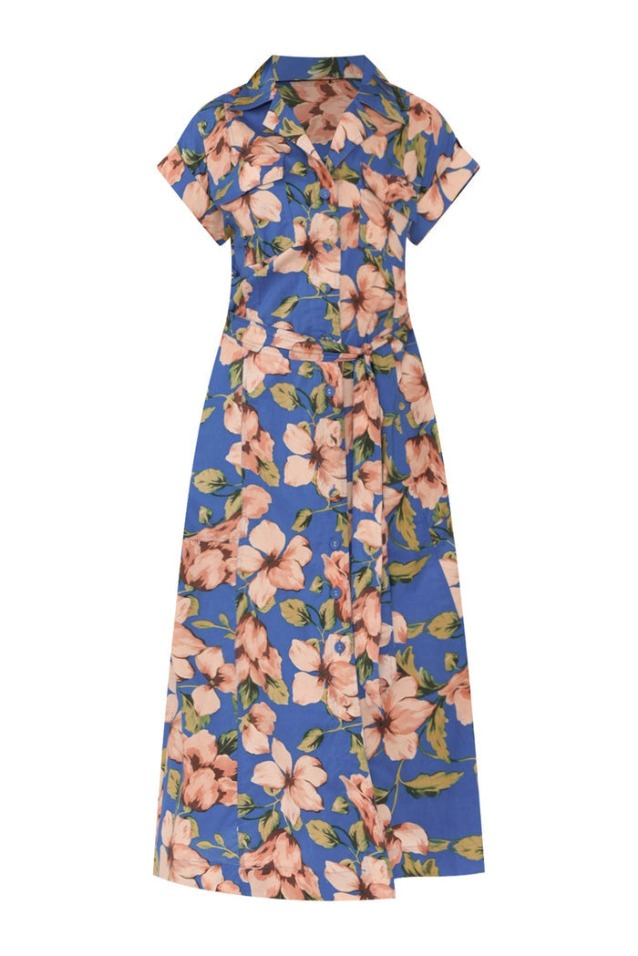 Porto Blue Floral Cotton Tie Dress,ghost-mani