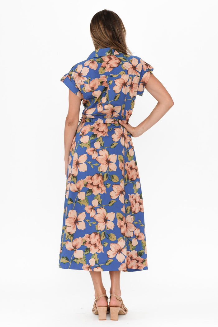 Porto Blue Floral Cotton Tie Dress,Brunette model,alt text|model:Johanna