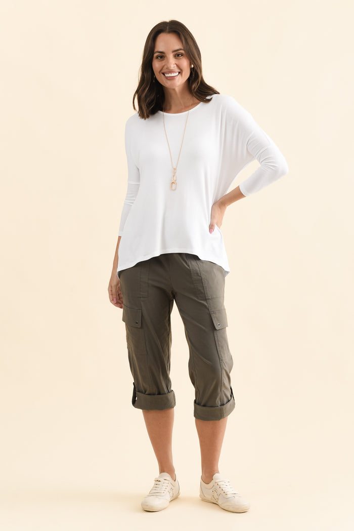 Prado White Batwing Top,Full Body,Brunette model,alt text|model:MJ
