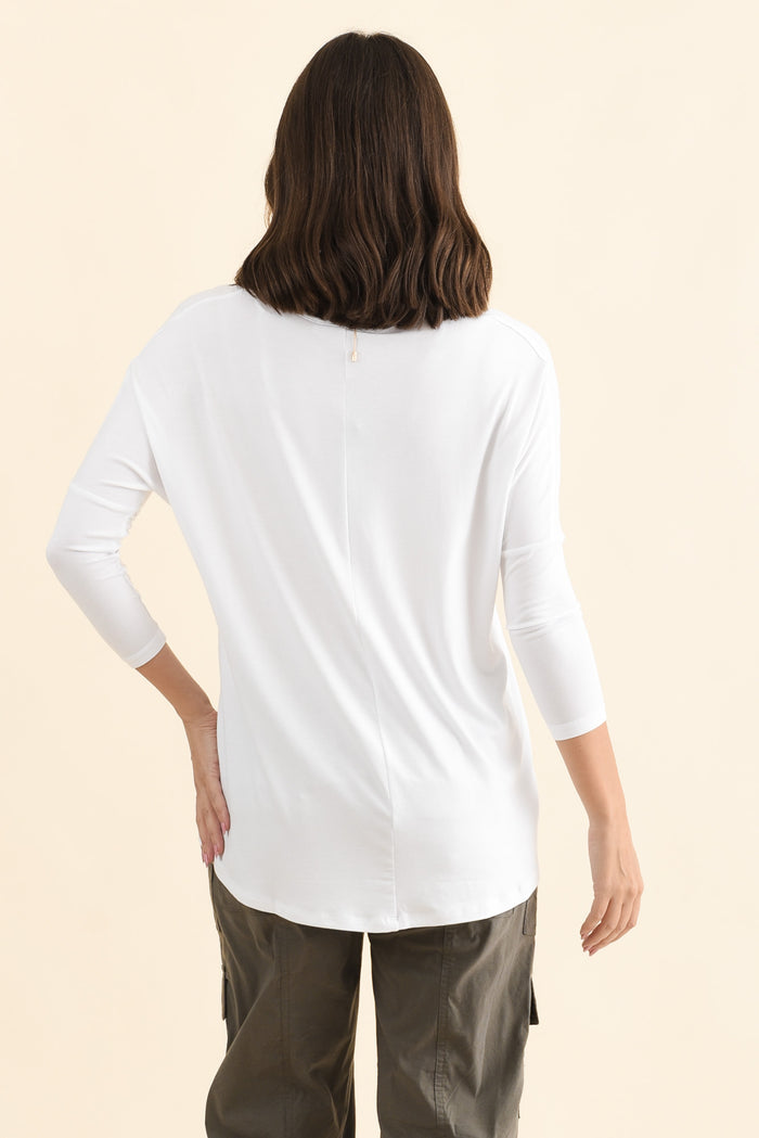 Prado White Batwing Top,Back,Brunette model,alt text|model:MJ