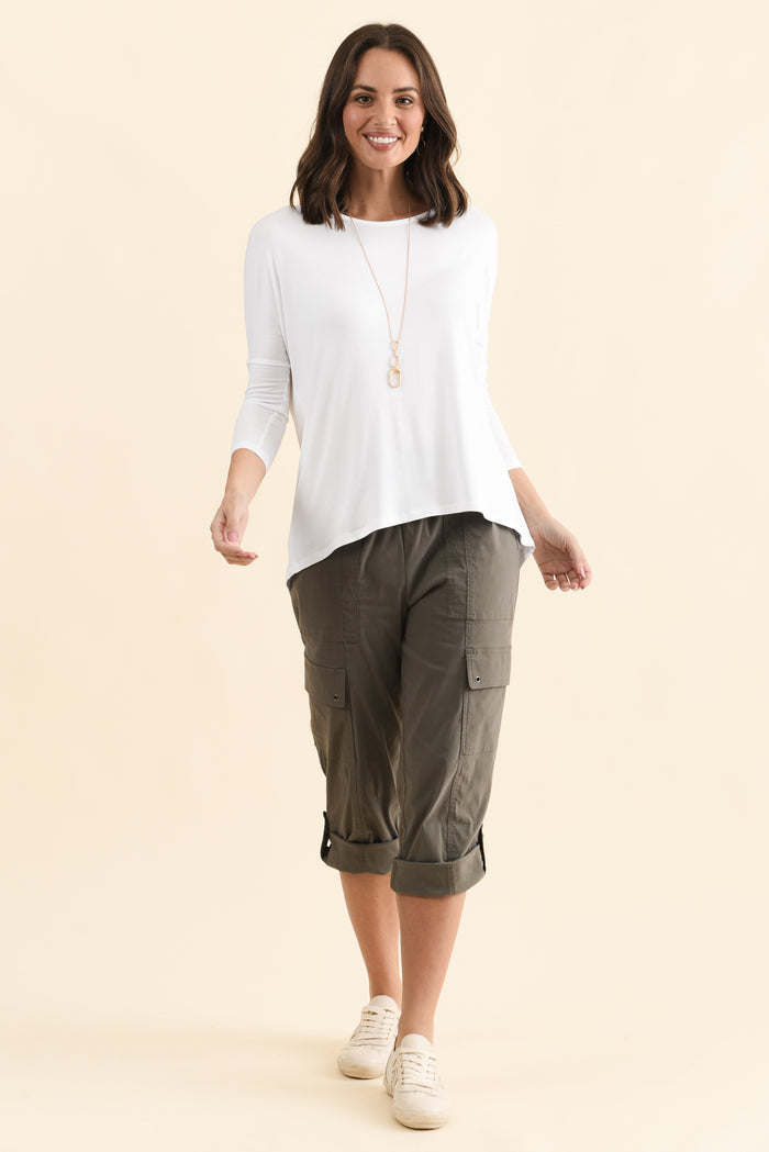 Prado White Batwing Top,Full Body,Brunette model,alt text|model:MJ