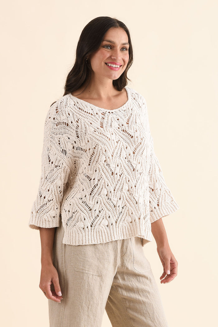 Prima Cream Woven Top,Side,Brunette model,alt text|model:Brontie